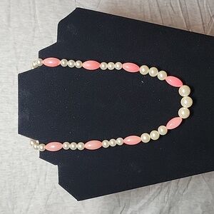 Vintage Faux Pearl Necklace with Pink Accents